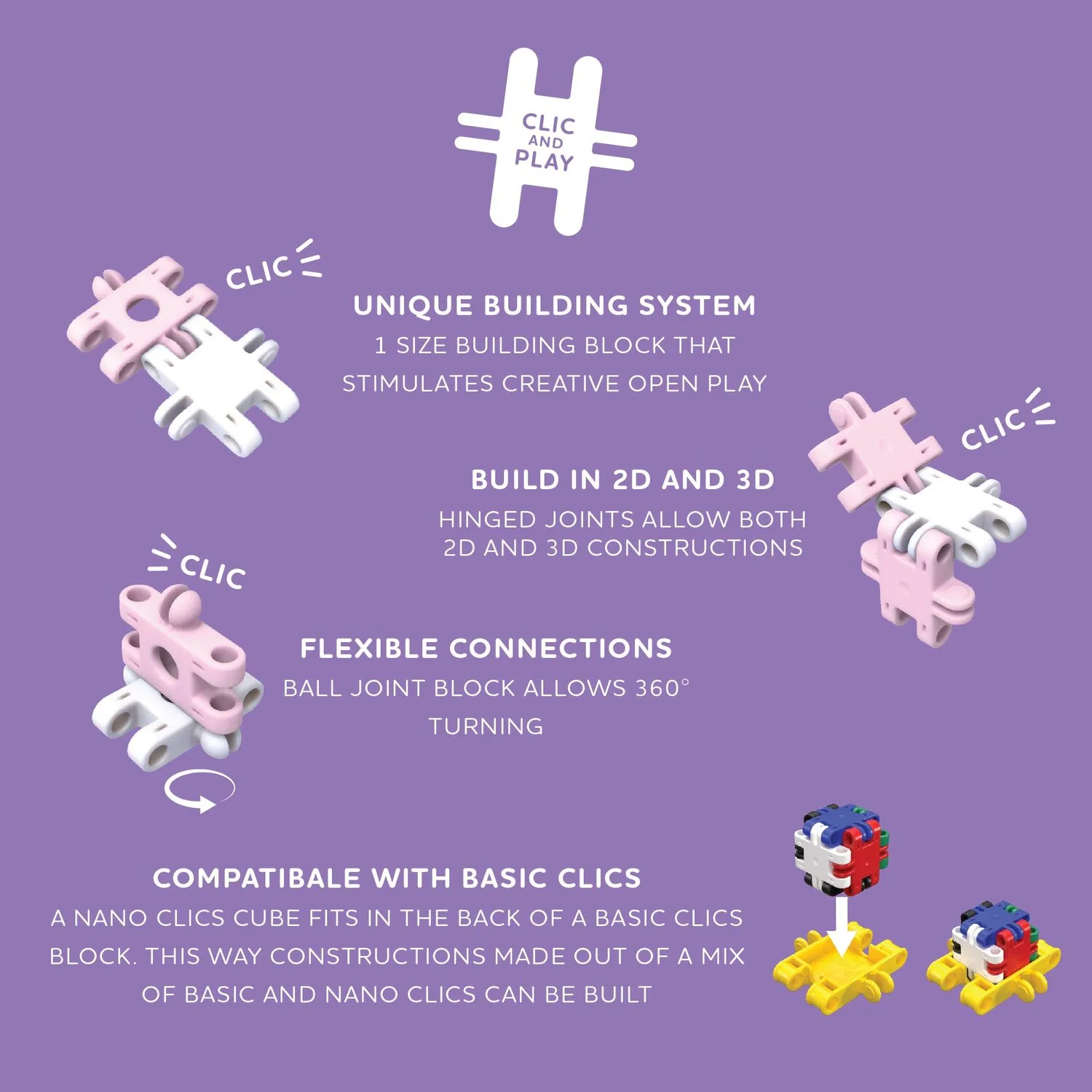 Nano Clics - 5 az 1-ben 125 db-os kreatív építőjáték, Fantázia világ - Image 3